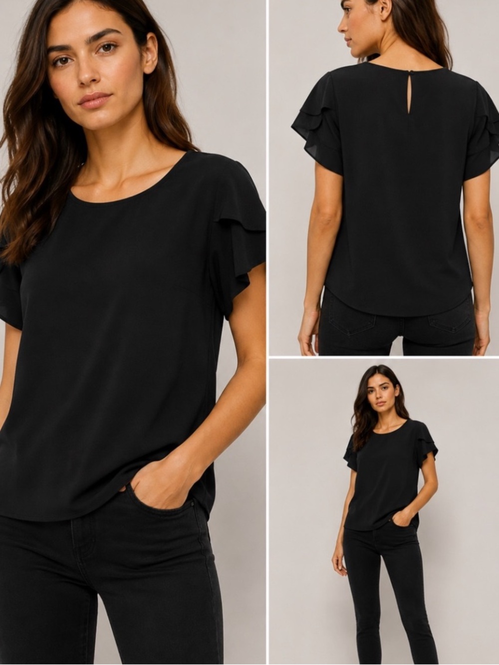 Calvin Klein Black Flutter Sleeve blouse